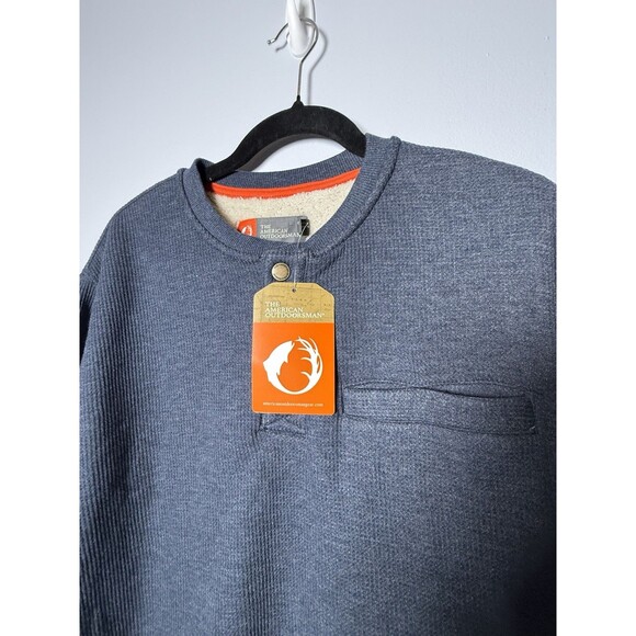 The American Outdoorsman Indigo Heather Sherpa Lined Waffle Henley Shirt Large - Picture 2 of 11